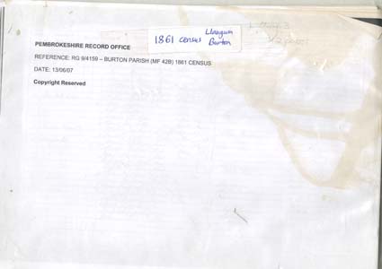 Copy of the 1861 census for Burton